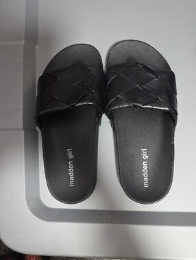 Madden Girl Black Braided Slide Sandals